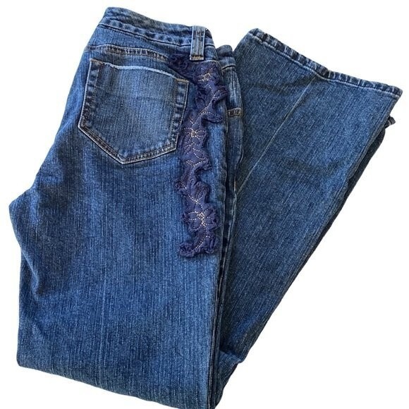 INC Floral Embroidered Boot Cut Distressed Jeans Mid-Rise Stretch Cottagecore - Picture 16 of 16